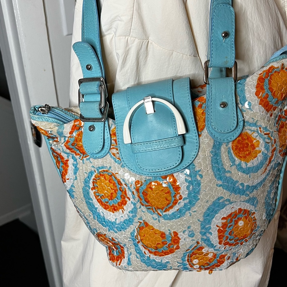 Italian Designer Nuovedive Sequin & Leather Handbag